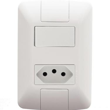 Imagem de Conjunto 4x2 com 1 Interruptor Simples 6 A 250 V e 1 Tomada 2P+T 10 A 250 V Tramontina Aria Branco Tramontina