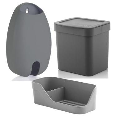 Imagem de Kit Cozinha Organizador Pia Detergente + Dispenser Porta Sacolas + Lixeira 2,5L - Ou