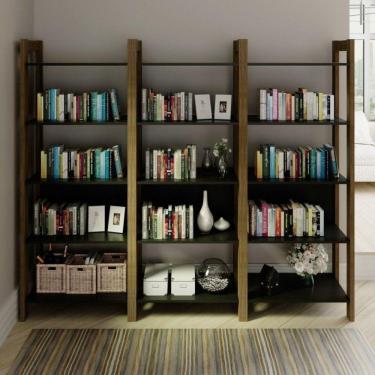 Imagem de Conjunto 3 Estantes para Livros 15 Prateleiras Biblioteca AZ Premium Espresso Móveis Pr...