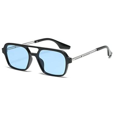 Imagem de Retro pontes duplas óculos de sol femininos moda luxo gradiente óculos tendência oco leopardo azul óculos de sol masculino tons uv400, preto azul, como imagem