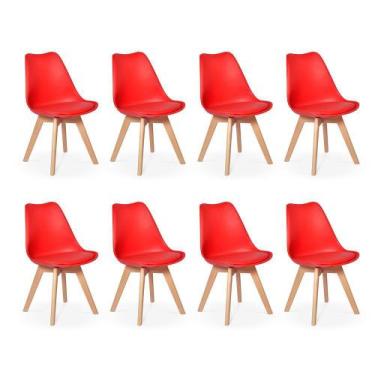 Imagem de Conjunto 08 Cadeiras Eames Wood Leda Design - Vermelha - Império Brazi
