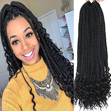 Imagem de Caixa de tranças de crochê para mulheres negras, tranças de crochê, cabelo cacheado, pontas pretas, caixa de 45,7 cm, tranças de crochê, 22 fios/peças extensões de cabelo trançado, 6 pacotes (preto (1B))
