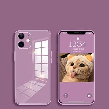 Imagem de Capa de telefone de vidro temperado quadrado de luxo para iphone 13 11 12 pro max mini xs xr x 7 8 plus se 2020 capa dura de silicone, roxo cereja, para 12 pro 6.1