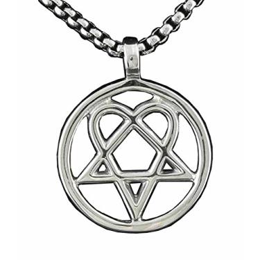 Imagem de vogueteen Colar masculino com pingente de pentagrama de coração pentagrama de coração com estrela mágica