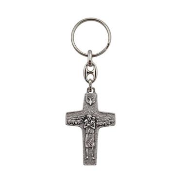 Imagem de Chaveiro de cruz do Papa Francisco em tom prateado 5,8 cm de altura