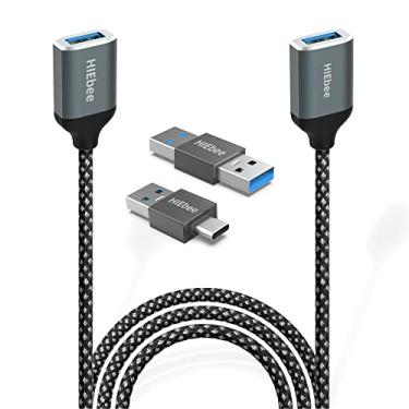 Imagem de Cabo de extensão USB 3.0 para USB 3.0 Cabo de extensão USB fêmea para fêmea, USB 3.0 A para um adaptador macho, adaptador USB 3.0 macho para USB C macho, compatível com mouse, teclado, laptop 【3 unidades】
