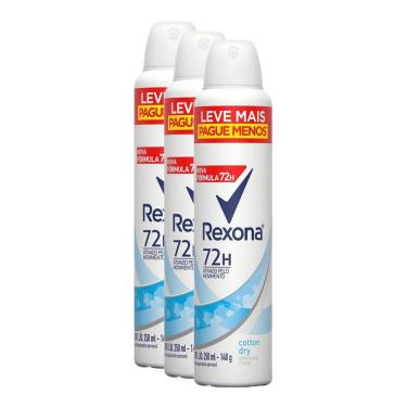 Imagem de Kit 3 Desodorantes Antitranspirante Aerosol Feminino Rexona Cotton Dry 72 horas 250ml