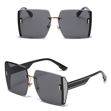 Imagem de Óculos de sol quadrados sem aro vintage feminino designer grande gradiente preto óculos de sol feminino uv400 superdimensionado tons femininos, preto completo preto, tamanho único