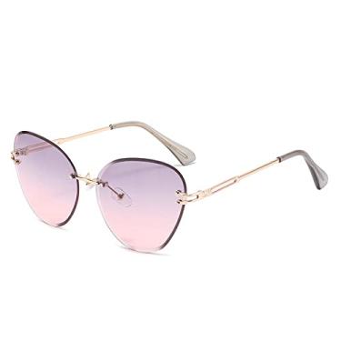 Imagem de Óculos de sol sem aro designer feminino masculino clássico olho de gato óculos de sol moda lente gradiente sem moldura óculos de direção uv400, rosa cinza, tamanho único