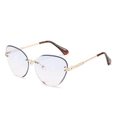 Imagem de Óculos de sol sem aro designer feminino masculino clássico olho de gato óculos de sol moda lente gradiente sem moldura óculos de direção uv400, azul, tamanho único