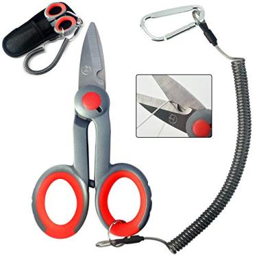 Imagem de Tesoura de pesca com cordão de pesca e revestimento de nylon, ferramentas de linha trançada, cortador de cabo de fibra antiderrapante para serviço pesado, alicate de pesca com tesoura de aço inoxidável com ferramenta de corte de anzol