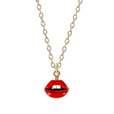 Imagem de CNBPIC Glamour Lady Joias Lábios Vermelhos Pingente Colar Nightclub Bar Cadeia Joalheria Presente