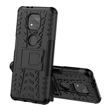 Imagem de Capa protetora de capa de telefone compatível com Moto G Power 2021, TPU + PC Bumper Hybrid Militar Grade Rugged Case, Capa de telefone à prova de choque com mangas de bolsas de suporte (Cor: Preto)