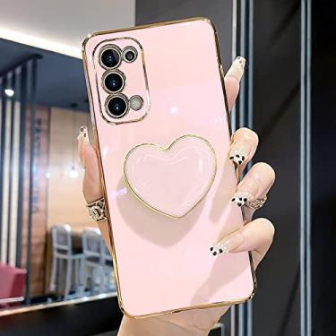 Imagem de Capa para Samsung Galaxy A51 A71 A31 A21s A12 A22 4g Plating Love Heart Fold Phone Holder Capa de silicone de luxo, rosa AX, para A32 (4G)