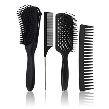 Imagem de Conjunto de pente, conjunto de pentes para pentear o cabelo, pente de cabelo desembaraçador profissional, pente de cabelo seco e molhado para mulheres, 4 peças (preto)