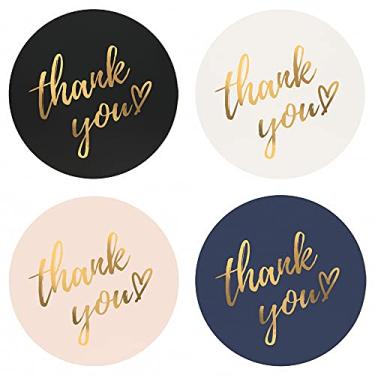 Imagem de Mobiusea Party Thank You Rolo de adesivos | Simples e sincero | 3,8 cm | À prova d'água | 500 etiquetas para pequenos negócios, embalagem, selos de correio | 4 cores clássicas com design de folha dourada