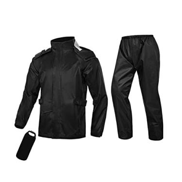 Imagem de scosao Equipamento de chuva de motocicleta terno para homens casacos de chuva respiráveis impermeáveis roupas de chuva refletivas jaquetas e calças leves, preto, M