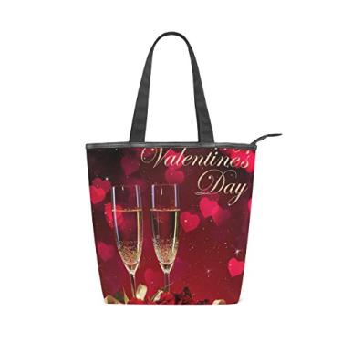 Imagem de Bolsa feminina de lona durável para o dia dos namorados, champanhe, rosas de grande capacidade, sacola de compras