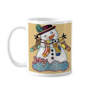 Imagem de Caneca de Natal com boneco de neve e caneca de cerâmica para café e porcelana