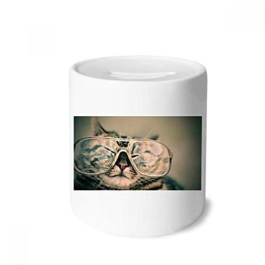 Imagem de DIYthinker Óculos de animal com foto de gato e caixa de dinheiro caixa de cerâmica porta-moedas presente de cofrinho