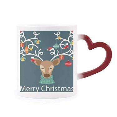 Imagem de Caneca de alce de Natal com estampa de sino de muleta sensível ao calor, caneca de grés que muda de cor vermelha