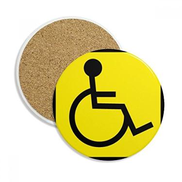 Imagem de Símbolo de aviso amarelo e preto para pessoas com deficiência Caneca quadrada porta-copos de proteção de mesa Pedra absorvente