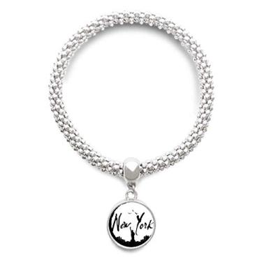 Imagem de DIYthinker Pulseira de prata New York USA Liberty Outline com pingente de corrente ajustável