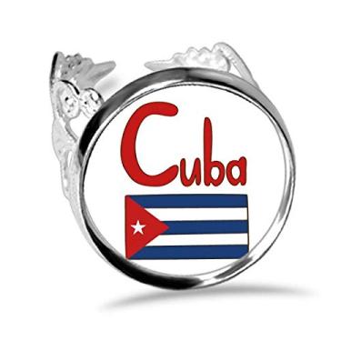 Imagem de DIYthinker Anel de noivado ajustável com estampa azul vermelha e bandeira nacional Cuba