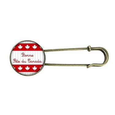 Imagem de Broche de metal retrô com slogan vermelho Maple Leaf Happy Canada Day