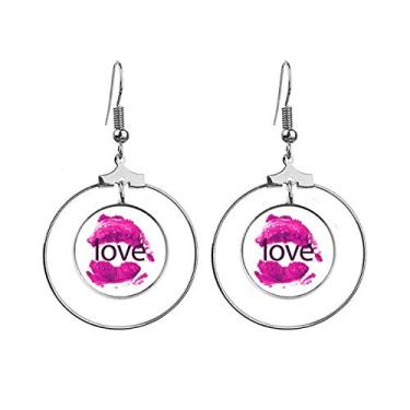 Imagem de Brincos de Dia dos Namorados Lábios Rosa Pingente Joia Círculo Drop