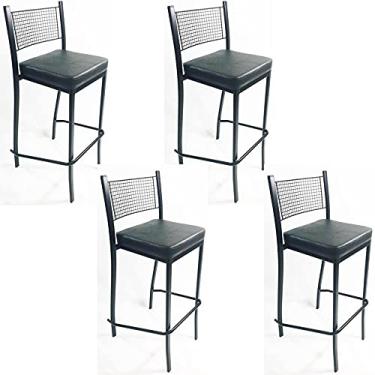 Imagem de Kit 4 Banquetas EMPILHÁVEL Preta alta assento preto - Poltronas do Sul