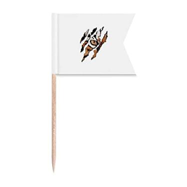 Imagem de Tigre olhos lágrima rosto art déco, presente, bandeiras modernas de palito de dentes, marcação de etiquetagem para bolo de festa, comida de queijo