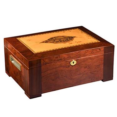 Imagem de Umidificador de charutos – Caixa de armazenamento de umidificador para 25 – 50 charutos – Higrômetro, dobradiças banhadas a ouro e acabamento feito à mão – Caixa de madeira de cedro para controle de umidade – Presente para homens