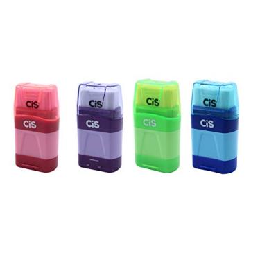 Imagem de Apontador Escolar 2 Furos com Borracha e Deposito, CIS, 52.7000, Sortidas, pacote de 12