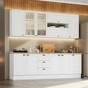 Imagem de Cozinha Completa 7 Peças com Aéreo de Vidro Americana Henn Branco