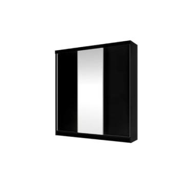 Imagem de Roupeiro/Armário/Guarda Roupas OM 2.25m Com Portas de Correr e Espelho na Porta Central Amplo Espaço Interno Com 4 Gavetas Cor Preto