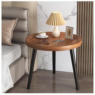 Imagem de Mesa de canto de cama pequena, cobrindo uma área de 0,3 ㎡, armazenamento de camada dupla, mesa de cabeceira, design de borda, mesa de cabeceira estreita, estável e de carga, mesa de cabeceira lateral, fácil de instalar (cor: marrom1,