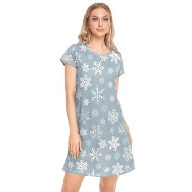 Imagem de Vestidos de noite femininos engraçados fofos estampados pijamas macios para mulheres vestido casual lounge, Flocos de neve brancos de Natal, GG
