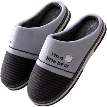 Imagem de Chinelos masculinos de algodão com bico grosso, tamanho grande, outono e inverno, casa quente, interior, antiderrapante, cinza, 44-45 (adequado para 43-44 pés)