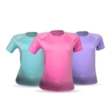 Imagem de 3 Camisetas Manga Curta Feminina Proteção UV50+ (P, Verde Claro-Lìlas-Rosa)