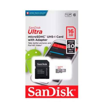 Imagem de Cartão De Memória 16 Gb Sandisk Ultra Micro Sd Classe 10 80M