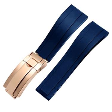 Imagem de TINTAG Pulseira de relógio de silicone para pulseira de relógio Rolex com fivela dobrável pulseira esportiva 20mm 21mm pulseira masculina de borracha para relógios de pulso (cor: azul rosa dourado,