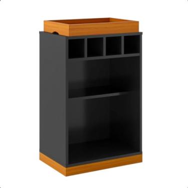 Imagem de Aparador Bar Retrô Bandeja De Mdf Adega 4 Garrafas Astúrias Preto/Cedro