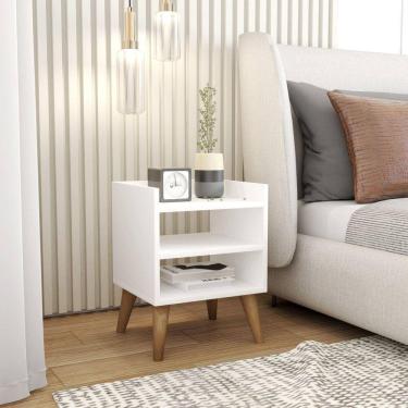 Imagem de Mesa De Cabeceira Retrô Pés Palito De Madeira Mesinha Lateral Branco