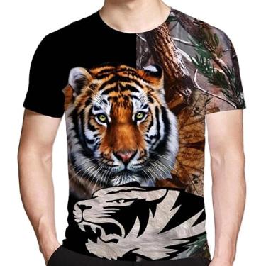 Imagem de Camiseta fashion de verão estampada em 3D com rosto de tigre animal nova camiseta casual solta Harajuku camiseta grande, Branco, M