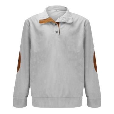 Imagem de Moletom masculino Henley 2023 vintage gola alta, camisa de um quarto de botão, quente, suéter clássico de veludo cotelê, Za4-cinza, XX-Large