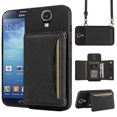 Imagem de Capa de telefone para Samsung Galaxy S4 Capa carteira com alça de ombro transversal e suporte de cartão de crédito de couro com bolso fino suporte acessórios para celular bolsa flip S 4 4S GS4 I9500