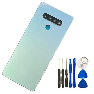 Imagem de HQB-STAR Capa de vidro traseira Stylo 6 + lente de vidro frontal externa (sem LCD e digitalizador de toque) substituição compatível com LG Stylo 6 + fita de moldura e lente de câmera pré-instalação + ferramentas de remoção (branco)