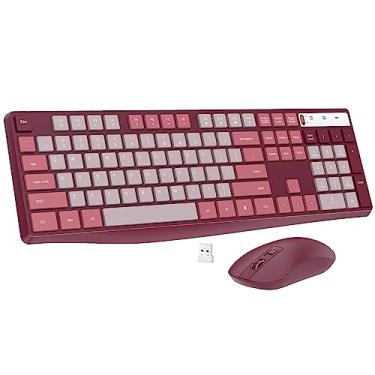 Imagem de Combo de teclado e mouse sem fio, mouse Lovaky 2,4 G ergonômico de tamanho completo, teclado e mouse USB sem fio ajustáveis, clique silencioso para computador/laptop/Windows/Mac (pacote com 1, rosa)