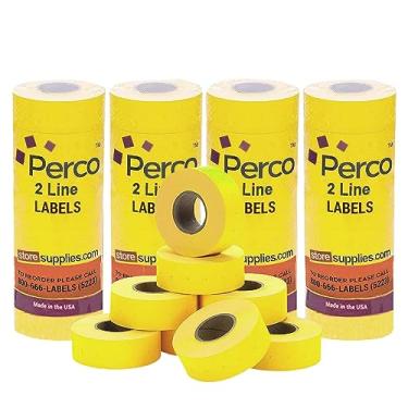 Imagem de Perco Etiquetas amarelas de 2 linhas – 4 mangas, 24.000 etiquetas de preço em branco para Perco 2 linhas de preço e armas de data
